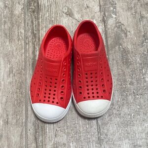 Native Shoes Kids Red Slip-On Water Shoes with White Toe Cap